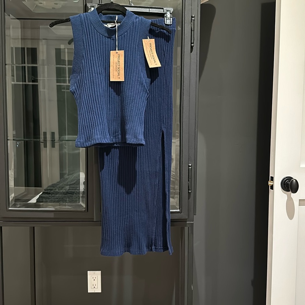 Project social ribbed sleeveless top and skirt.
